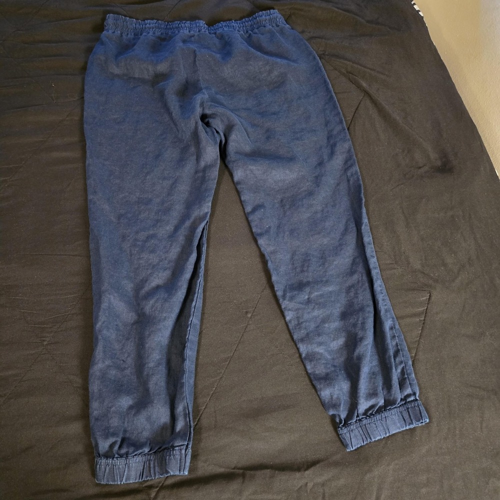 Company Ellen Tracy Pants Womens Medium Blue 100% Linen Jogger Elastic Waist - Picture 9 of 11